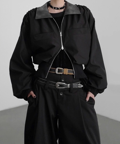 chuclla（チュクラ）の「【CHENTAITAI】カラーブロックスタンドカラーブルゾン CTW25a022（ブルゾン・レディース・ブラック/アイボリー・M）」の4枚目の写真