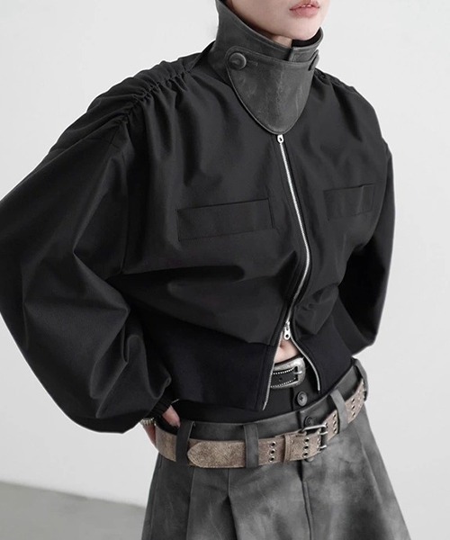 chuclla（チュクラ）の「【CHENTAITAI】カラーブロックスタンドカラーブルゾン CTW25a022（ブルゾン・レディース・ブラック/アイボリー・M）」の6枚目の写真