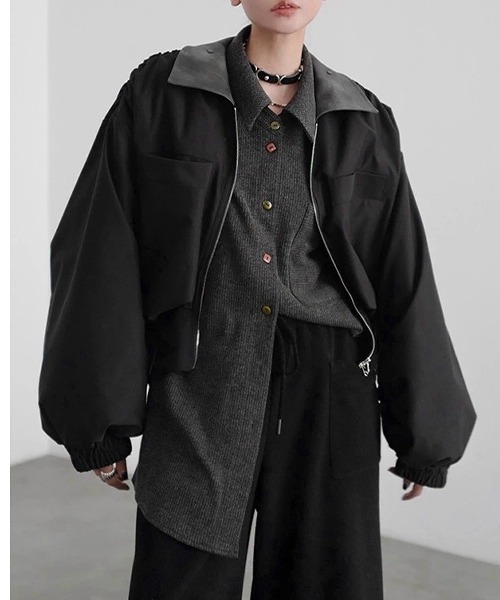 chuclla（チュクラ）の「【CHENTAITAI】カラーブロックスタンドカラーブルゾン CTW25a022（ブルゾン・レディース・ブラック/アイボリー・M）」の10枚目の写真