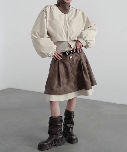 chuclla（チュクラ）の「【CHENTAITAI】カラーブロックスタンドカラーブルゾン CTW25a022（ブルゾン・レディース・ブラック/アイボリー・M）」の15枚目の写真