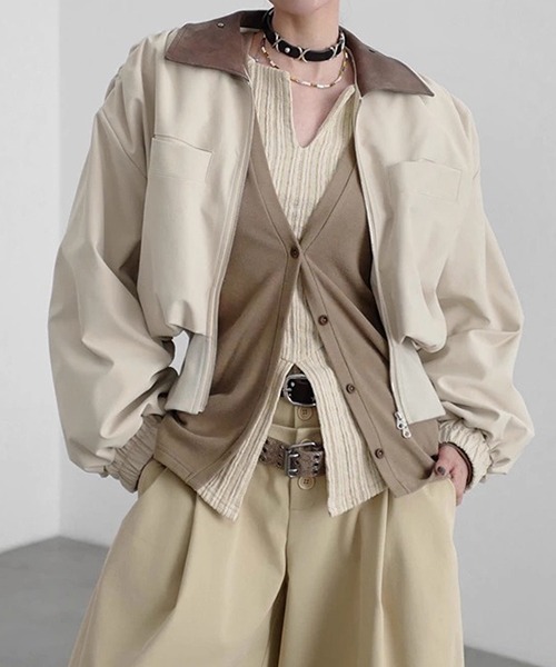 chuclla（チュクラ）の「【CHENTAITAI】カラーブロックスタンドカラーブルゾン CTW25a022（ブルゾン・レディース・ブラック/アイボリー・M）」の17枚目の写真