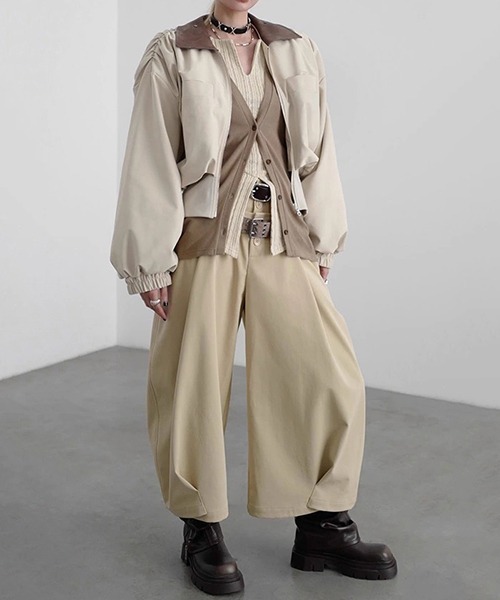 chuclla（チュクラ）の「【CHENTAITAI】カラーブロックスタンドカラーブルゾン CTW25a022（ブルゾン・レディース・ブラック/アイボリー・M）」の18枚目の写真