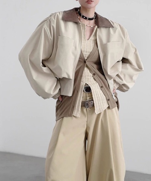 chuclla（チュクラ）の「【CHENTAITAI】カラーブロックスタンドカラーブルゾン CTW25a022（ブルゾン・レディース・ブラック/アイボリー・M）」の19枚目の写真