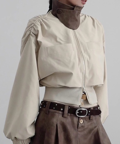 chuclla（チュクラ）の「【CHENTAITAI】カラーブロックスタンドカラーブルゾン CTW25a022（ブルゾン・レディース・ブラック/アイボリー・M）」の13枚目の写真