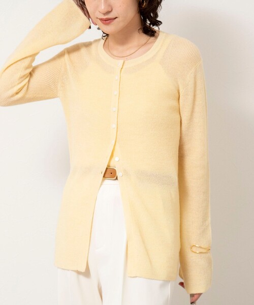 NOLLEY’S Sophi（ノーリーズソフィ）の「《手洗い可能》モヘヤ混片畦ミディ丈Cネックカーディガン（カーディガン/ボレロ・レディース・ネイビー/ホワイト/クリーム・38）」の2枚目の写真