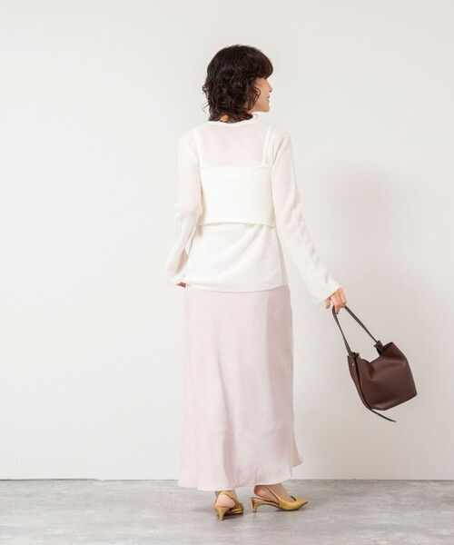 NOLLEY’S Sophi（ノーリーズソフィ）の「《手洗い可能》モヘヤ混片畦ミディ丈Cネックカーディガン（カーディガン/ボレロ・レディース・ネイビー/ホワイト/クリーム・38）」の7枚目の写真