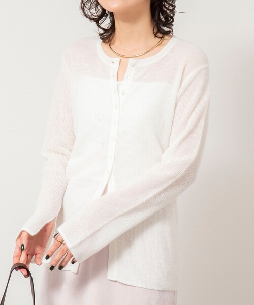 NOLLEY’S Sophi（ノーリーズソフィ）の「《手洗い可能》モヘヤ混片畦ミディ丈Cネックカーディガン（カーディガン/ボレロ・レディース・ネイビー/ホワイト/クリーム・38）」の12枚目の写真