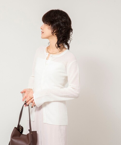 NOLLEY’S Sophi（ノーリーズソフィ）の「《手洗い可能》モヘヤ混片畦ミディ丈Cネックカーディガン（カーディガン/ボレロ・レディース・ネイビー/ホワイト/クリーム・38）」の15枚目の写真