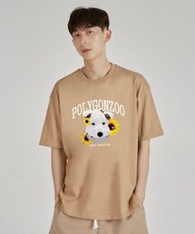 ポリゴン シゴルザブジョン ラウンドネック 15番手 綿 半袖Tシャツ_ベージュ