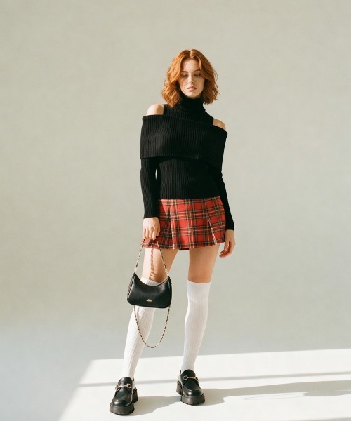 セール】タートルネック×オフショルダー リブニット（ニット/セーター