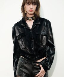 UNTAGE（アンテージ）の「フラップポケットフェイクレザークロップジャケット[ブラック(WOMAN)]_UTS-FS93（ライダースジャケット）」