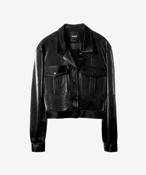 フラップポケットフェイクレザークロップジャケット[ブラック(WOMAN)]_