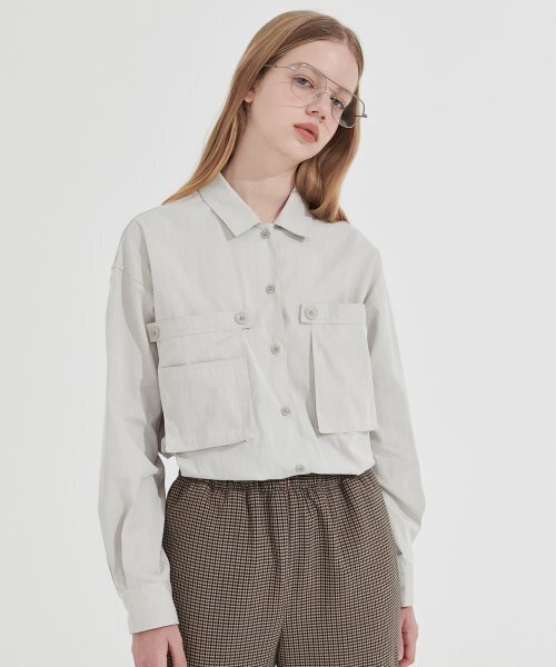 ビッグポケットコンバーチブルカラーシャツ [サンドグレー]