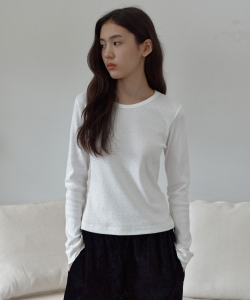 38COMEONCOMMON（38カモンコモン）の「Pointelle Slim Cotton Tee (White)（Tシャツ/カットソー・レディース・その他・FREE）」の2枚目の写真