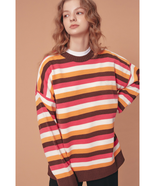 BLOND9(ブロンドナイン)の「WAPPEN STRIPE KNIT SWEATER_BROWN(ニット/セーター・レディース・その他・LARGE)」の1枚目の写真