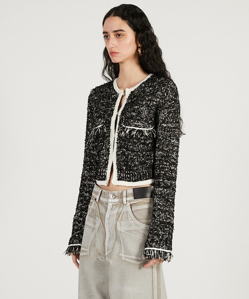 PRANK PROJECT（プランクプロジェクト）の「【Pre-Order】フロントチャームニットジャケット / Front Charm Knit Jacket（ニット/セーター・レディース・ブラック/ホワイト・FREE）」の12枚目の写真