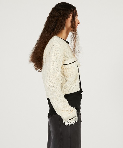 PRANK PROJECT（プランクプロジェクト）の「【Pre-Order】フロントチャームニットジャケット / Front Charm Knit Jacket（ニット/セーター・レディース・ブラック/ホワイト・FREE）」の10枚目の写真