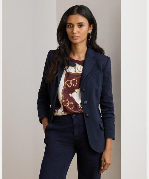 LAUREN RALPH LAUREN(ローレン ラルフ ローレン)の「コットン ヘリンボーン ジャカード ブレザー(テーラードジャケット・レディース・ネイビー系1・6/4/2/0)」の1枚目の写真