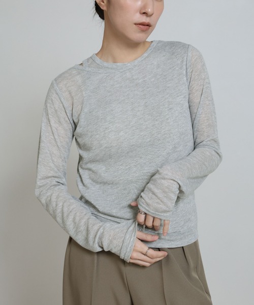 select MOCA(セレクトモカ)の「シアーレイヤードアシメネックトップス(Tシャツ/カットソー・レディース・クリアブルー/グレー/オフホワイト/チャコールグレー・FREE)」の3枚目の写真