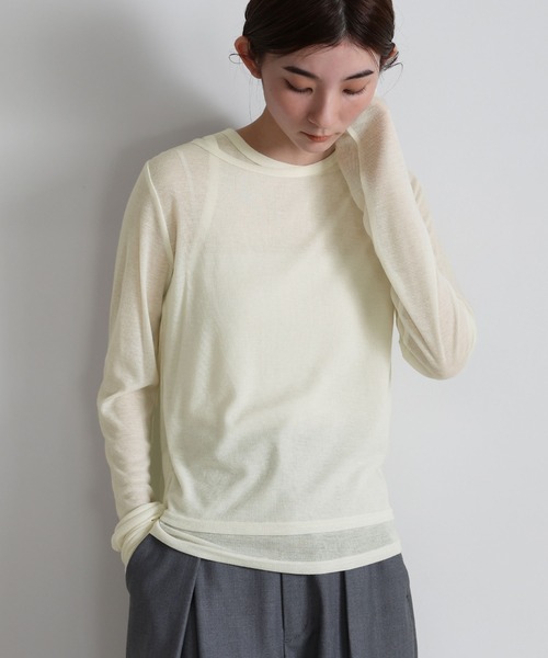 select MOCA(セレクトモカ)の「シアーレイヤードアシメネックトップス(Tシャツ/カットソー・レディース・クリアブルー/グレー/オフホワイト/チャコールグレー・FREE)」の1枚目の写真