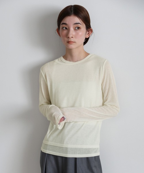 select MOCA(セレクトモカ)の「シアーレイヤードアシメネックトップス(Tシャツ/カットソー・レディース・クリアブルー/グレー/オフホワイト/チャコールグレー・FREE)」の6枚目の写真