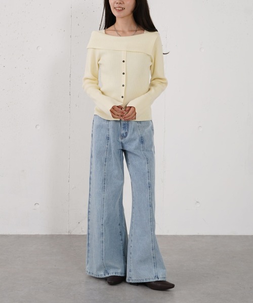 archives（アルシーヴ）の「フロントボタンオフショルプルオーバー（ニット/セーター・レディース・グレー/ブルー/アイボリー/ブラック・MEDIUM）」の9枚目の写真