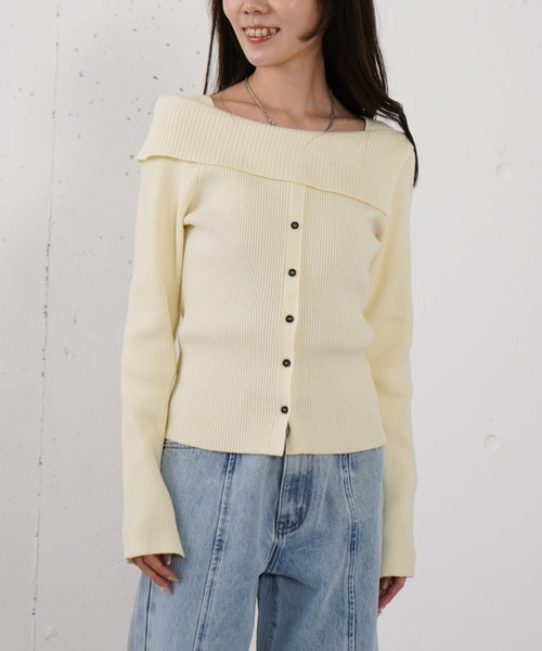 archives（アルシーヴ）の「フロントボタンオフショルプルオーバー（ニット/セーター・レディース・グレー/ブルー/アイボリー/ブラック・MEDIUM）」の6枚目の写真