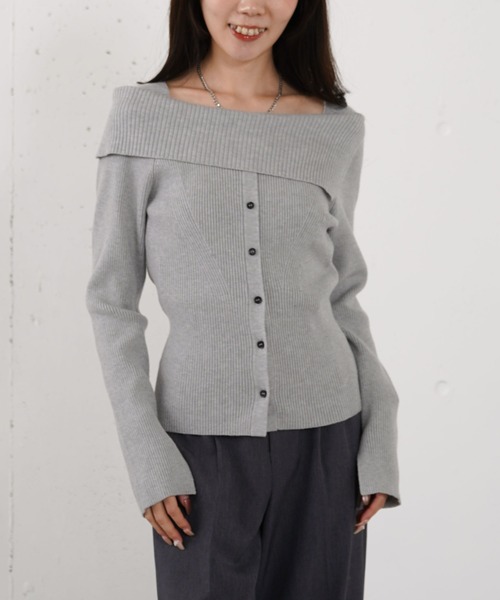 archives（アルシーヴ）の「フロントボタンオフショルプルオーバー（ニット/セーター・レディース・グレー/ブルー/アイボリー/ブラック・MEDIUM）」の20枚目の写真