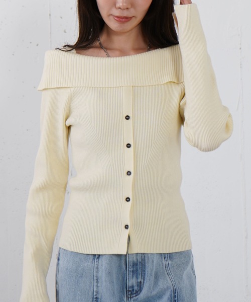 archives（アルシーヴ）の「フロントボタンオフショルプルオーバー（ニット/セーター・レディース・グレー/ブルー/アイボリー/ブラック・MEDIUM）」の5枚目の写真