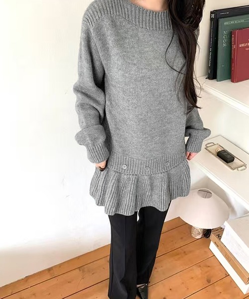 AsheKsha（アシクシャ）の「取り外し可能な裾デザインのニットトップス（ニット/セーター・レディース・ダークグレー/ネイビー/ライトグレー/アイボリー・M）」の11枚目の写真