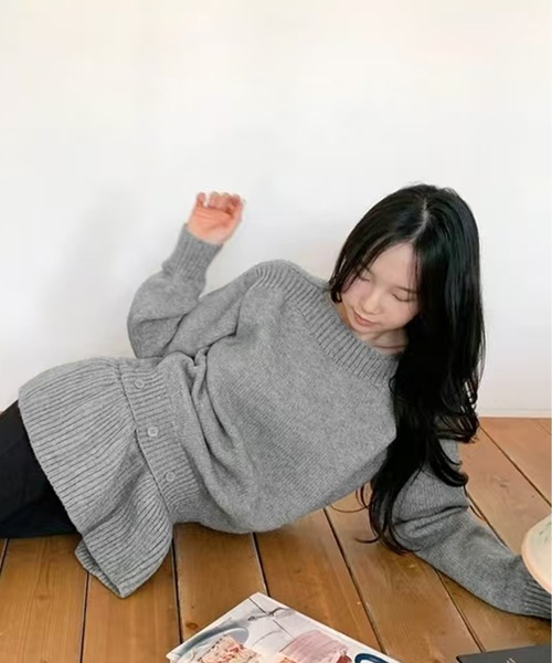 AsheKsha（アシクシャ）の「取り外し可能な裾デザインのニットトップス（ニット/セーター・レディース・ダークグレー/ネイビー/ライトグレー/アイボリー・M）」の12枚目の写真