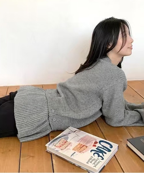 AsheKsha（アシクシャ）の「取り外し可能な裾デザインのニットトップス（ニット/セーター・レディース・ダークグレー/ネイビー/ライトグレー/アイボリー・M）」の13枚目の写真