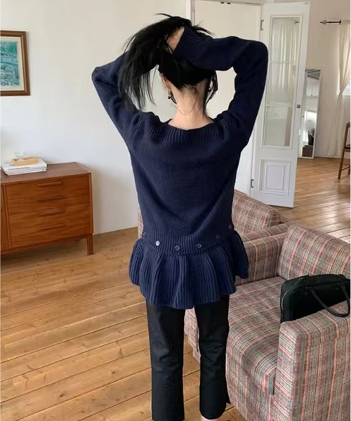 AsheKsha（アシクシャ）の「取り外し可能な裾デザインのニットトップス（ニット/セーター・レディース・ダークグレー/ネイビー/ライトグレー/アイボリー・M）」の21枚目の写真