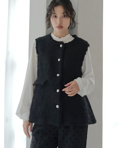 Re:EDIT（リエディ）の「ファンシーツイードぺプラムベスト（ダウンベスト・レディース・ネイビー/ブラック・MEDIUM/LARGE）」の2枚目の写真