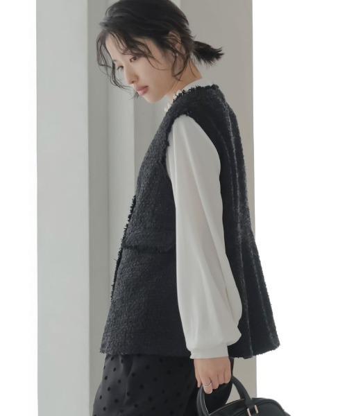 Re:EDIT（リエディ）の「ファンシーツイードぺプラムベスト（ダウンベスト・レディース・ネイビー/ブラック・MEDIUM/LARGE）」の5枚目の写真