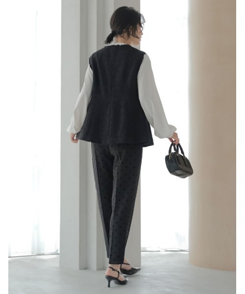 Re:EDIT（リエディ）の「ファンシーツイードぺプラムベスト（ダウンベスト・レディース・ネイビー/ブラック・MEDIUM/LARGE）」の6枚目の写真