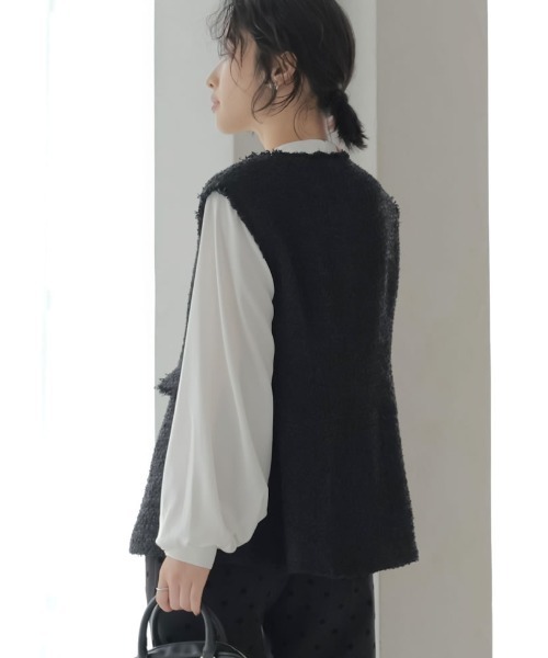 Re:EDIT（リエディ）の「ファンシーツイードぺプラムベスト（ダウンベスト・レディース・ネイビー/ブラック・MEDIUM/LARGE）」の7枚目の写真