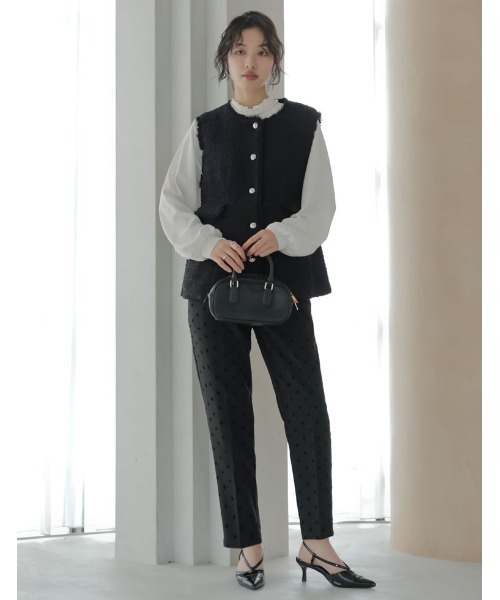 Re:EDIT（リエディ）の「ファンシーツイードぺプラムベスト（ダウンベスト・レディース・ネイビー/ブラック・MEDIUM/LARGE）」の4枚目の写真