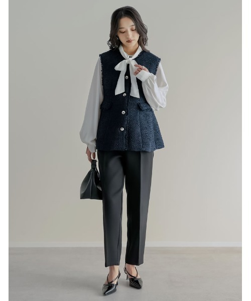 Re:EDIT（リエディ）の「ファンシーツイードぺプラムベスト（ダウンベスト・レディース・ネイビー/ブラック・MEDIUM/LARGE）」の9枚目の写真