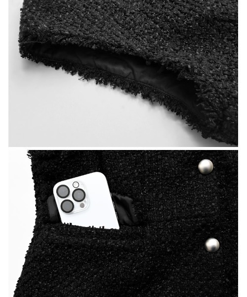 Re:EDIT（リエディ）の「ファンシーツイードぺプラムベスト（ダウンベスト・レディース・ネイビー/ブラック・MEDIUM/LARGE）」の14枚目の写真