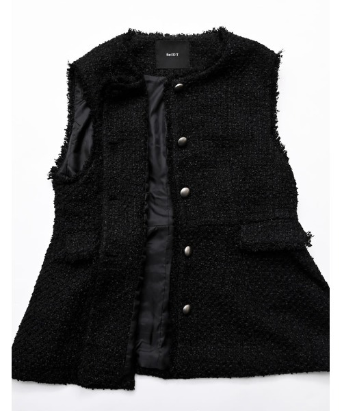 Re:EDIT（リエディ）の「ファンシーツイードぺプラムベスト（ダウンベスト・レディース・ネイビー/ブラック・MEDIUM/LARGE）」の15枚目の写真