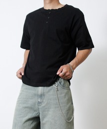 【Nylaus】ヘンリーネック 半袖Tシャツ ヴィンテージ加工