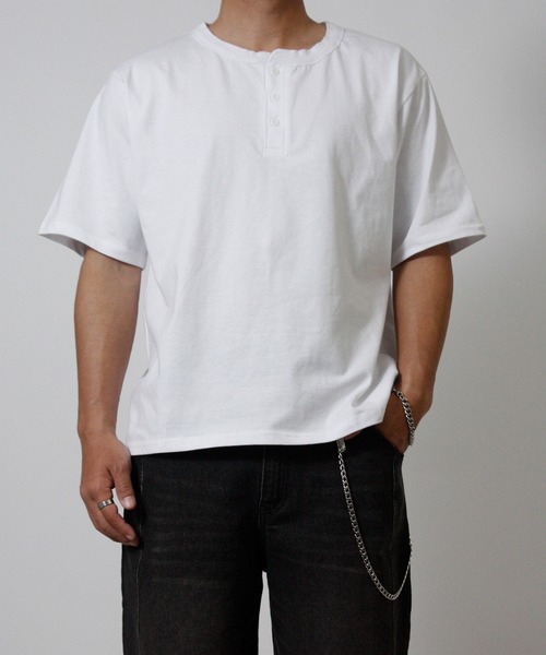 NYLAUS(ナイラス)の「【Nylaus】ヘンリーネック 半袖Tシャツ ヴィンテージ加工(Tシャツ/カットソー・メンズ・ホワイト/ブラック/ブラック系その他・L/M)」の20枚目の写真