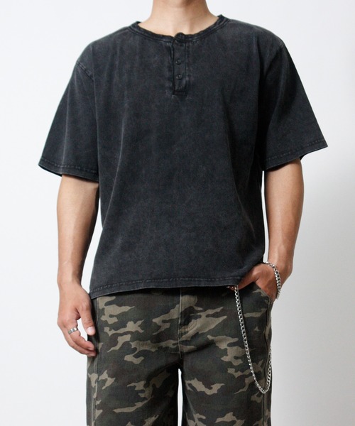 NYLAUS(ナイラス)の「【Nylaus】ヘンリーネック 半袖Tシャツ ヴィンテージ加工(Tシャツ/カットソー・メンズ・ホワイト/ブラック/ブラック系その他・L/M)」の12枚目の写真