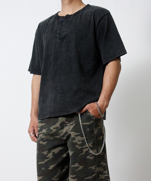 NYLAUS(ナイラス)の「【Nylaus】ヘンリーネック 半袖Tシャツ ヴィンテージ加工(Tシャツ/カットソー・メンズ・ホワイト/ブラック/ブラック系その他・L/M)」の15枚目の写真
