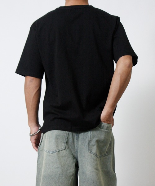 NYLAUS(ナイラス)の「【Nylaus】ヘンリーネック 半袖Tシャツ ヴィンテージ加工(Tシャツ/カットソー・メンズ・ホワイト/ブラック/ブラック系その他・L/M)」の6枚目の写真