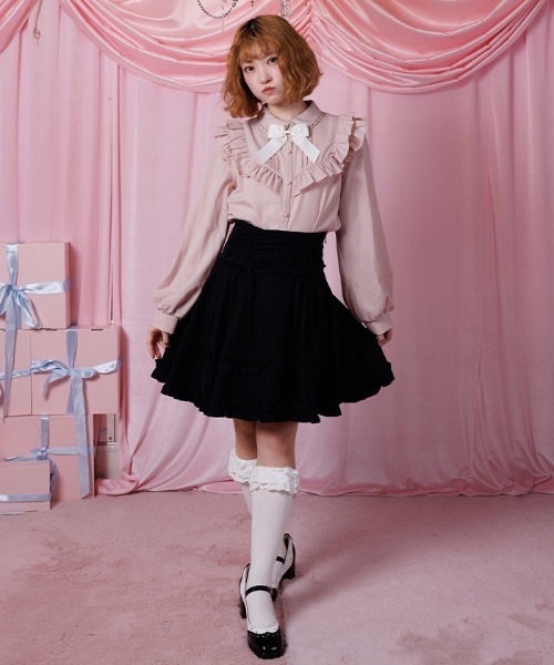 axes femme POETIQUE(アクシーズファムポエティック)の「ハイウエストドロストスカパン(その他パンツ・レディース・その他1/ピンク/ブラック・MEDIUM)」の1枚目の写真