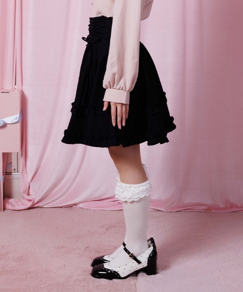 axes femme POETIQUE(アクシーズファムポエティック)の「ハイウエストドロストスカパン(その他パンツ・レディース・その他1/ピンク/ブラック・MEDIUM)」の4枚目の写真