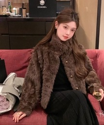 ファーコート ショート丈 フェイクファー」に該当するブラウン/茶色系