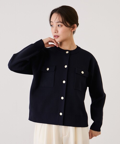 Jayro(ジャイロ)の「ゴールド釦カーディガン(カーディガン/ボレロ・レディース・ネイビー/ホワイト系その他/グレー・M)」の9枚目の写真